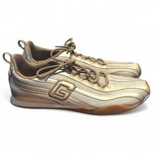 GUESS Liana Women’s 9 Gold Mesh Sneakers Logo Lace Up Lightweight Casual Shoes